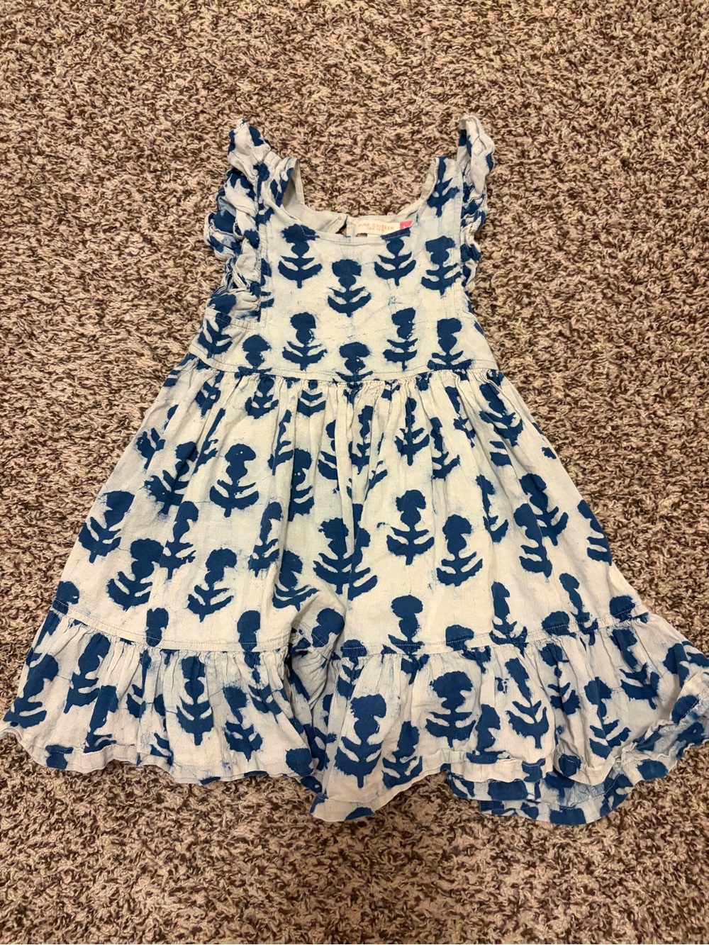Pink Chicken White and Blue Cotton Dress